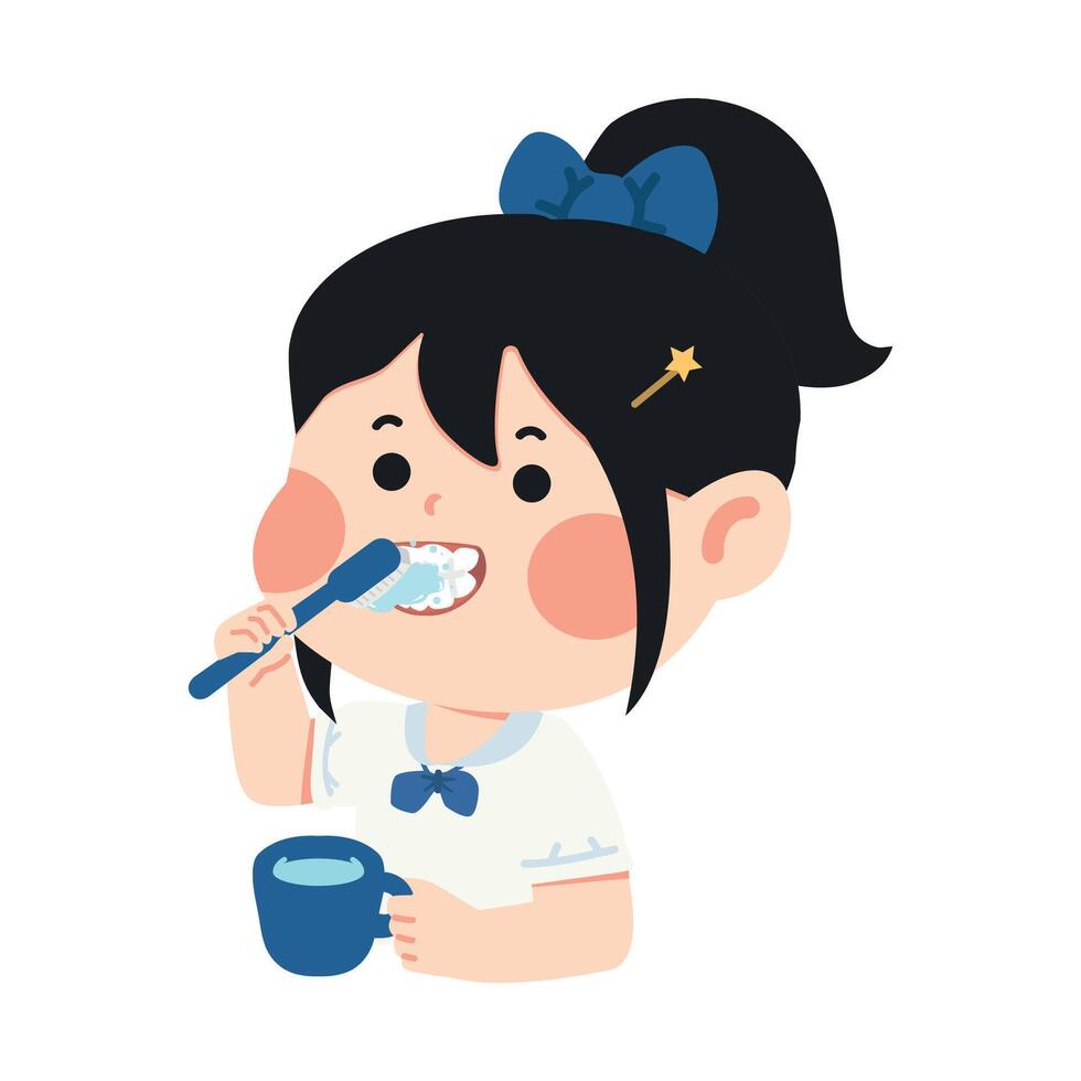 Illustration of Girl Brushing Teeth vector