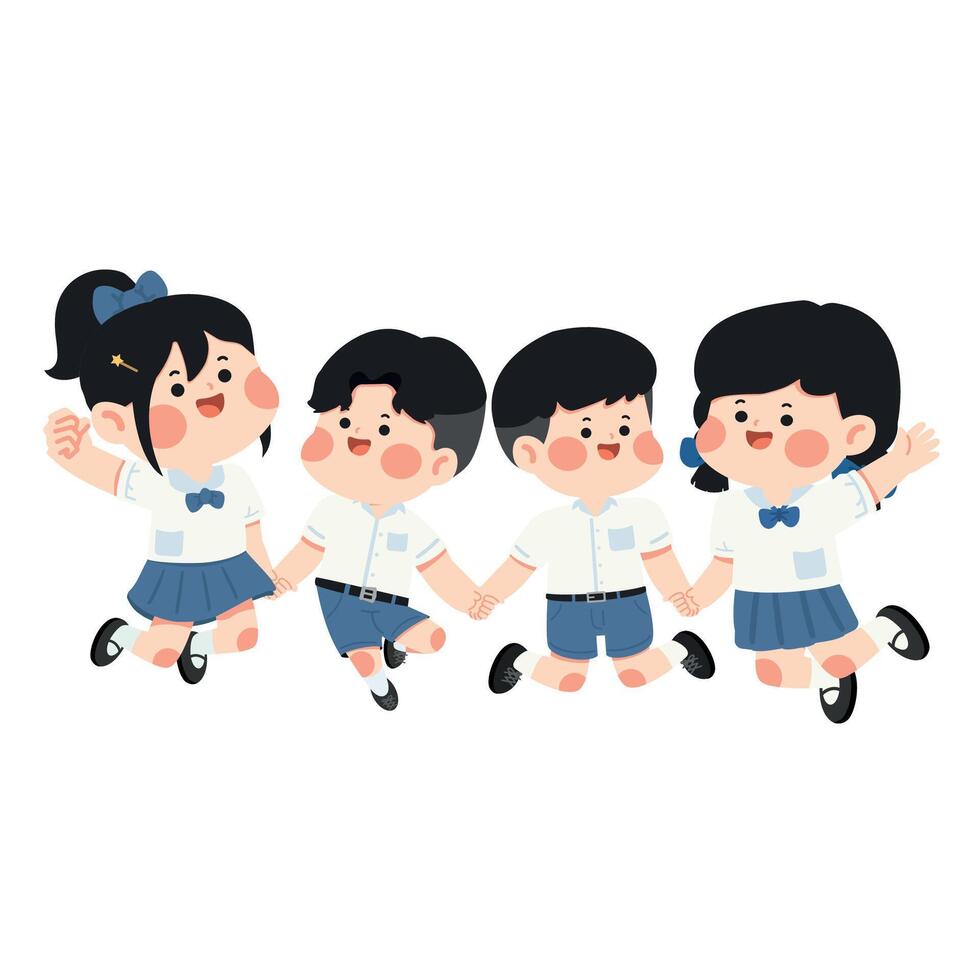 Children in school uniforms playing together vector