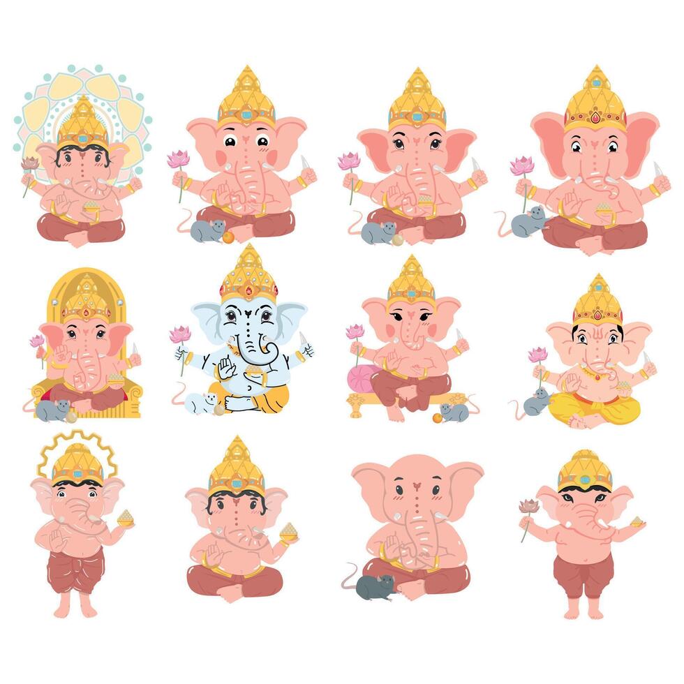 Cute Ganesha character Blessings Collection vector