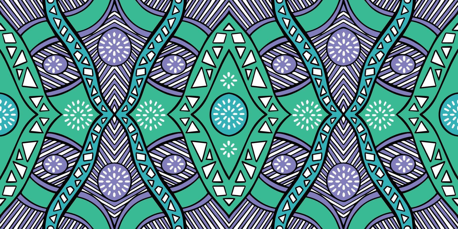African ethnic green pattern. seamless beautiful Kitenge pattern, chitenge ethnic style. fashion design in Africa. Geometric teal abstract motif. Ankara pattern prints, African wax prints. vector