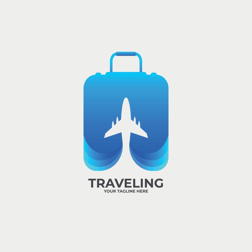 Traveling suitcase logo Premium vector