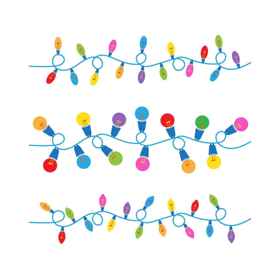 Christmas light bulbs on white background. Xmas light strings. vector