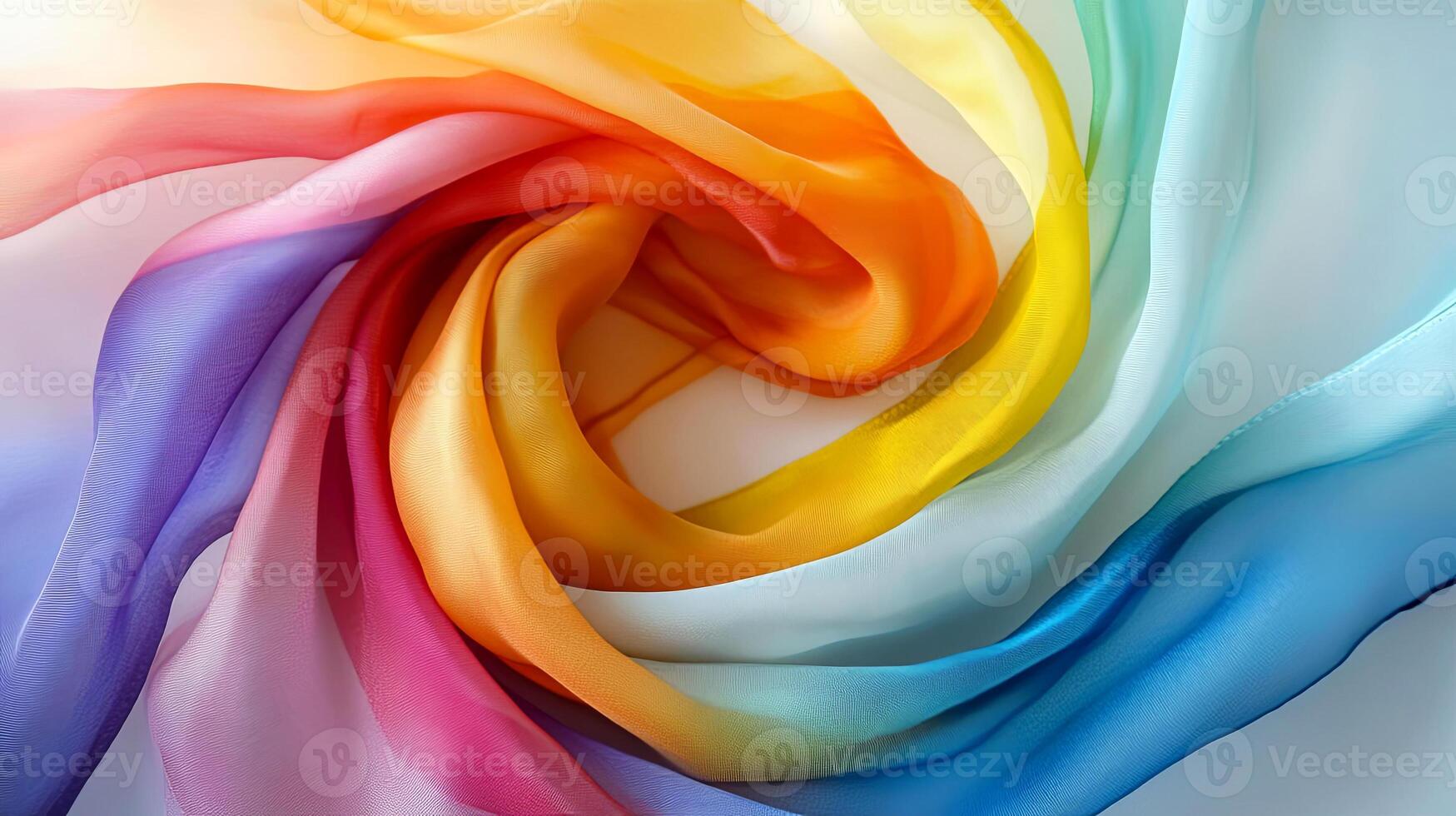 Colorful silk fabric swirling in a graceful motion, showcasing vibrant hues of red, orange, yellow, green, blue, and purple, creating a visually stunning abstract pattern photo