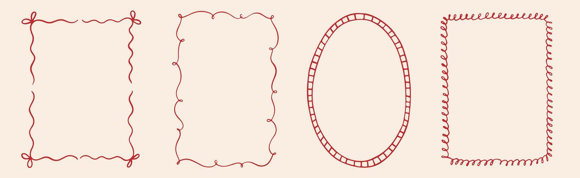 Hand drawn whimsical vintage frames. Bows frame with laces for greeting cards, wedding, birthday party, picnic invitations in cute elegant coquette style. ribbons minimalist ornament borders. vector