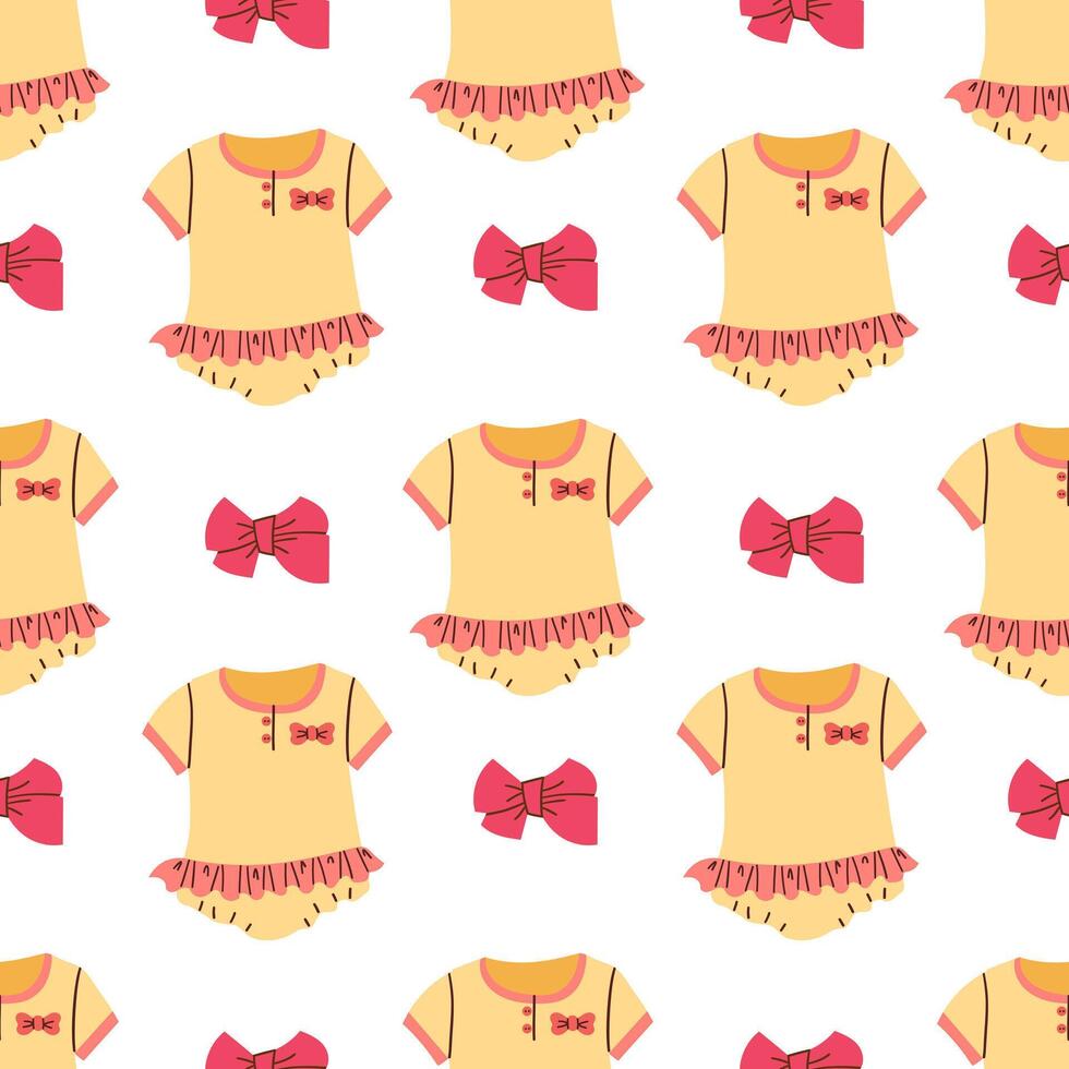 seamless pattern with doodle flat of baby clothes and newborn accessories. Minimalistic illustration of the background vector
