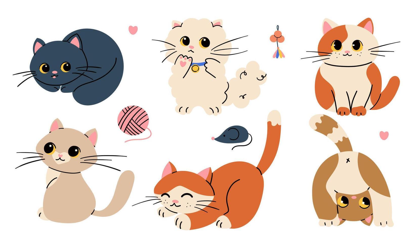 Cute cartoon cats in various poses vector