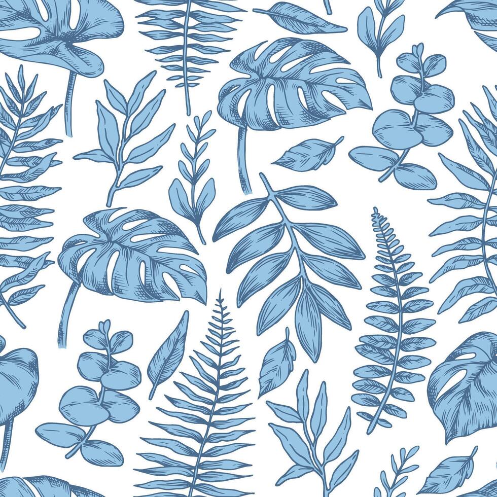 blue botanical leaves pattern vector
