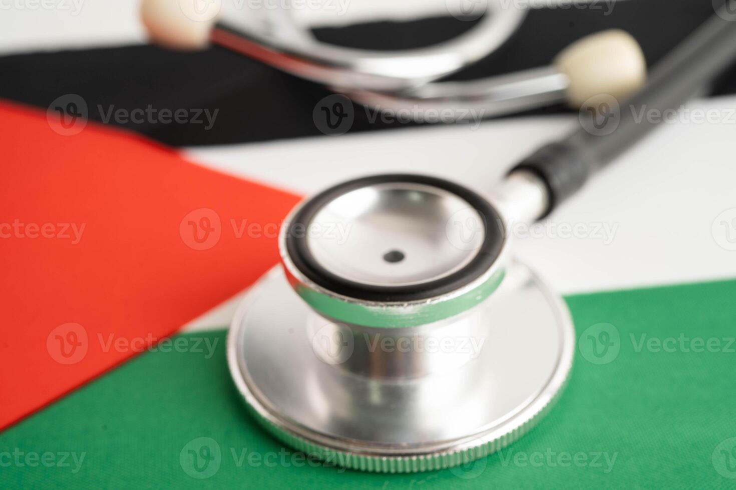 Palestine flag with black stethoscope photo