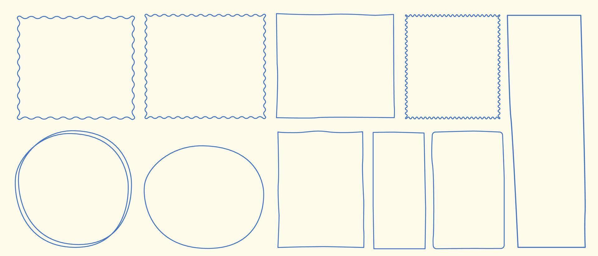 Curved Frame Outline Icon Set. Retro Border Line Contour Symbol. Empty Certificate Card Pattern canvas Silhouette. Felt-tip Stroke Infographic Sign. Handmade Speech Bubble Sketch Label Line Art. vector