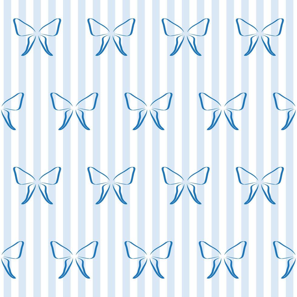 Outline Blue Butterfly Wings Seamless Pattern Background. Sketch Ink Butterfly Vintage Wrapping Paper Print. Whimsical Doodle Line Stroke Textile Swatch. Girly Dairy Striped Sophisticated Surface vector