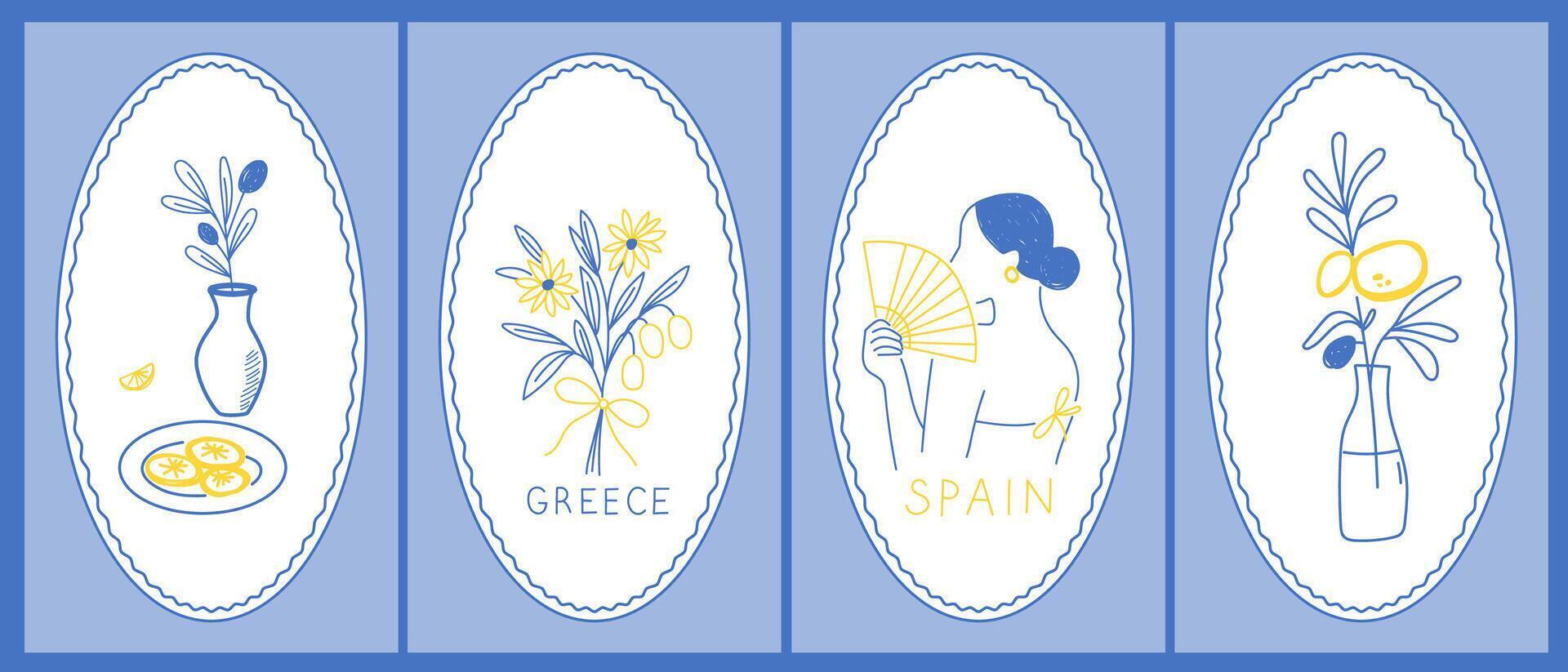 ketch Vintage Amalfi Style Poster. Mediterranean life Atmosphere Food Drink Symbol. Hand Drawn Travel Card, Wedding Invitation, Poster Print Design, Postcard Surface. Outline Line Stroke Icon vector