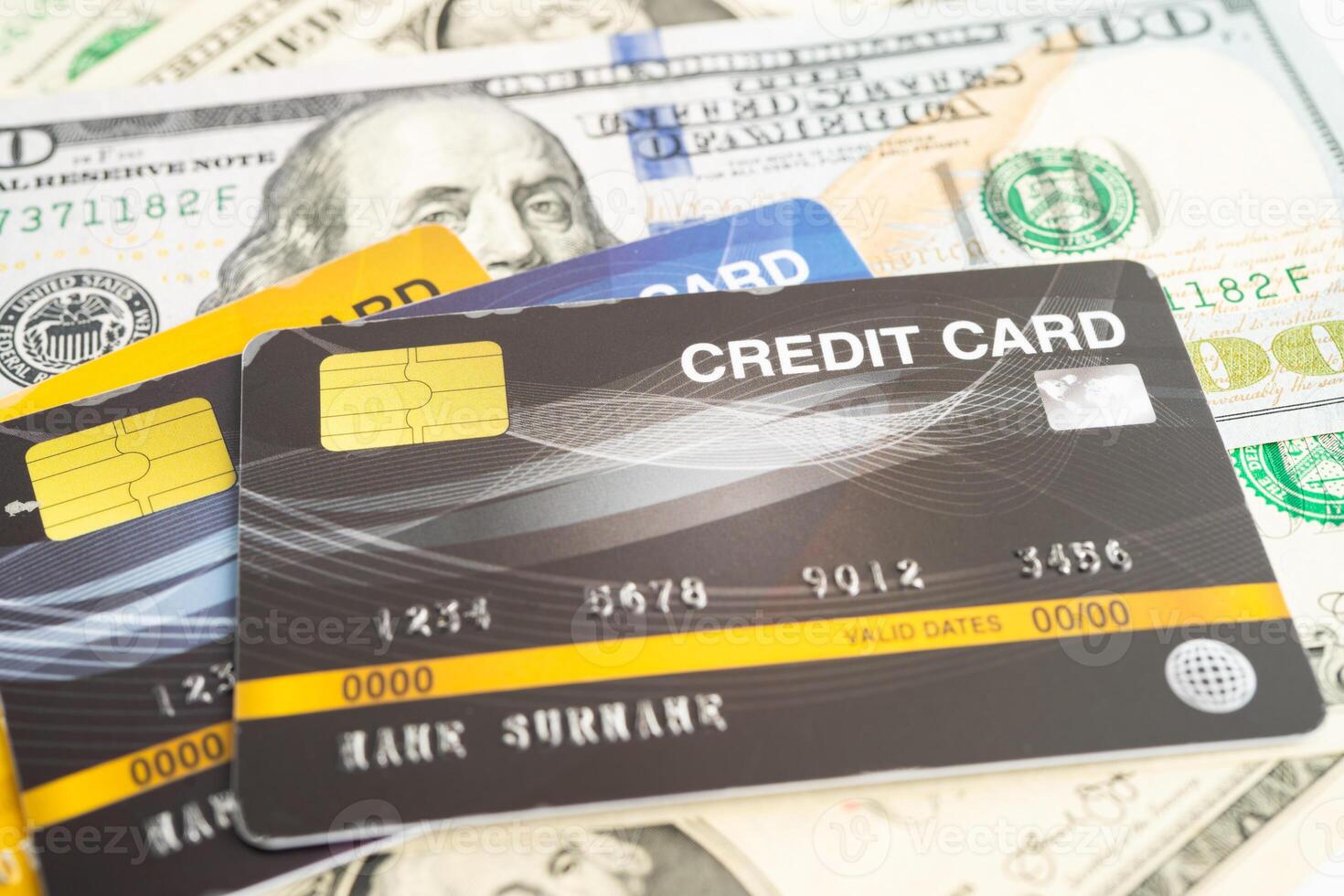 Credit card US dollar banknotes, finance economy trading shopping online business. photo