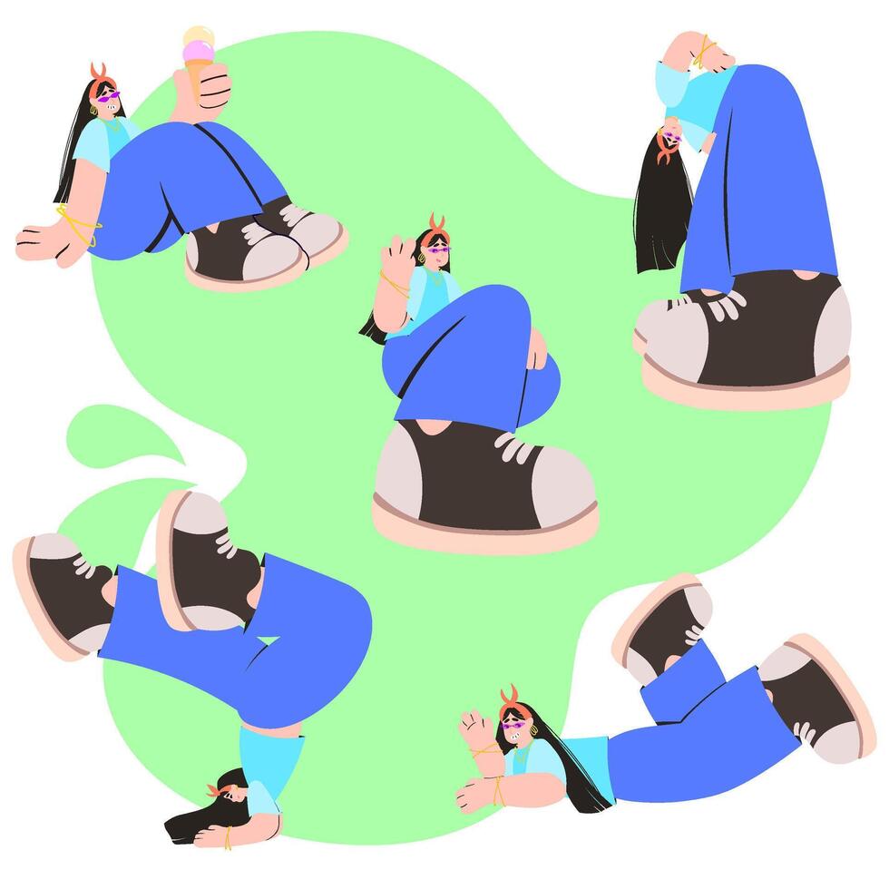 Colorful illustration of playful characters sitting vector