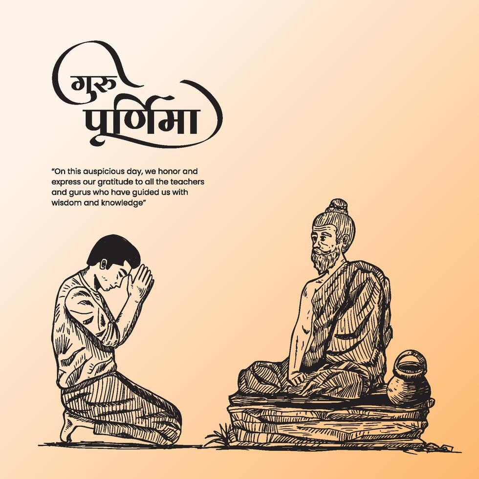 happy hindu festival of janmashtami with buddha and man praying to god vector