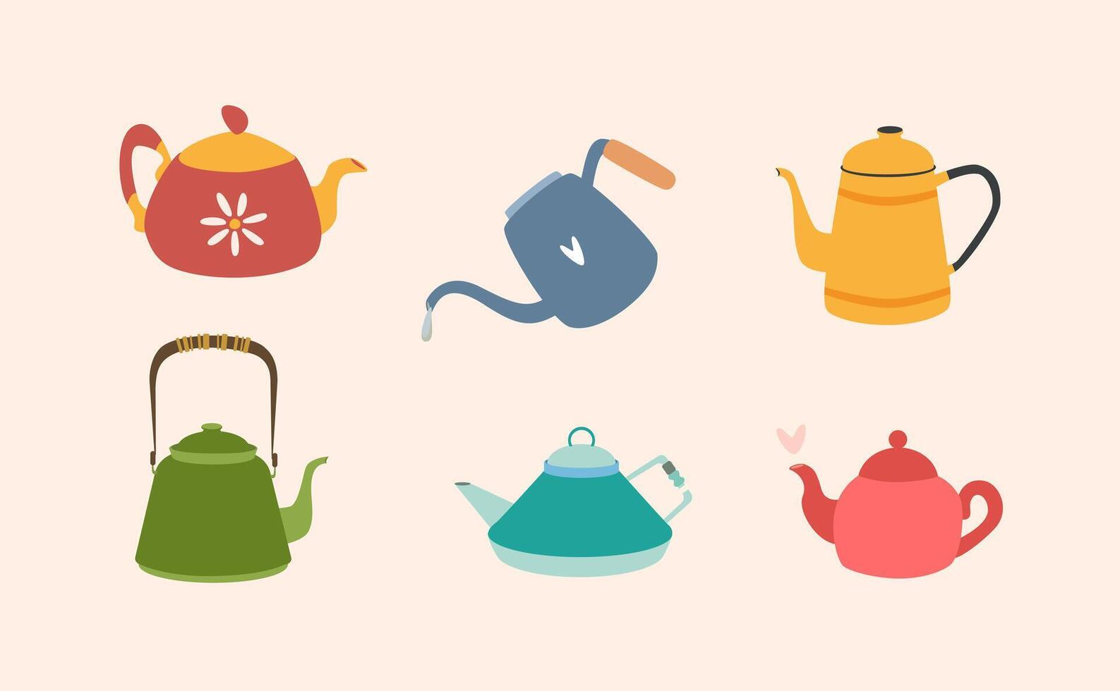 Colorful teapots and kettles collection vector