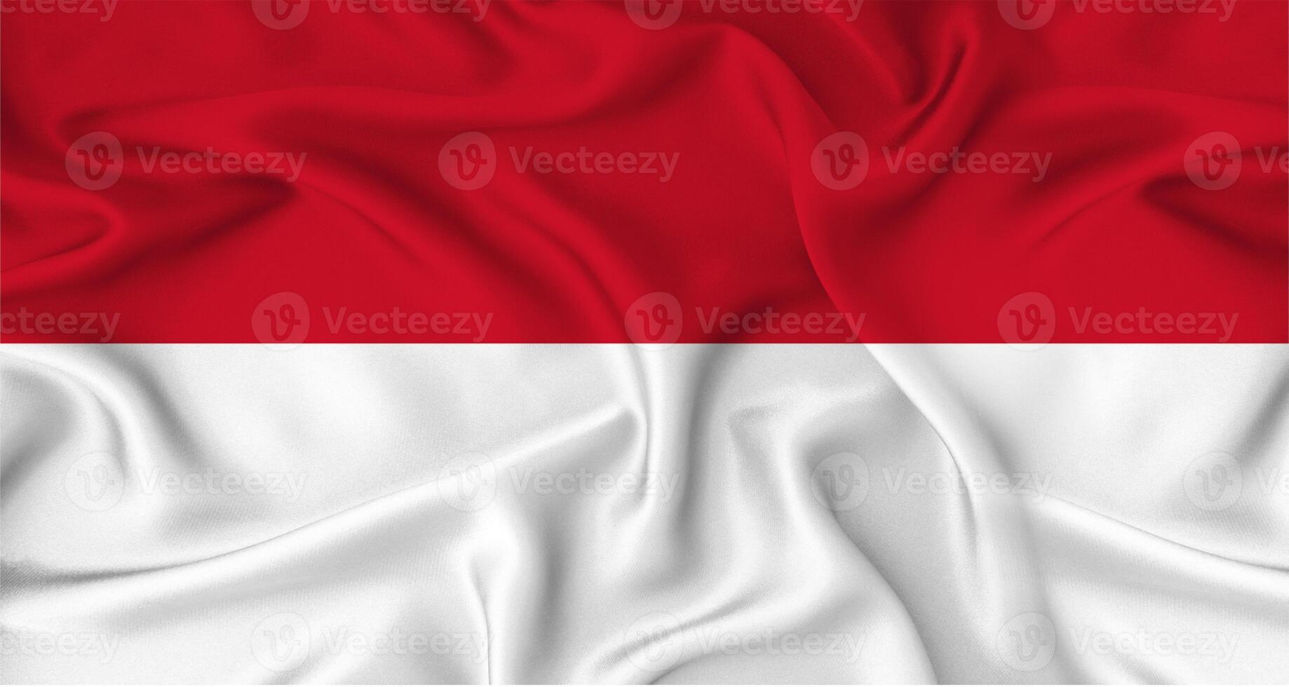 Realistic Monaco flag waving. Close up of flag of Monaco with cloth texture photo