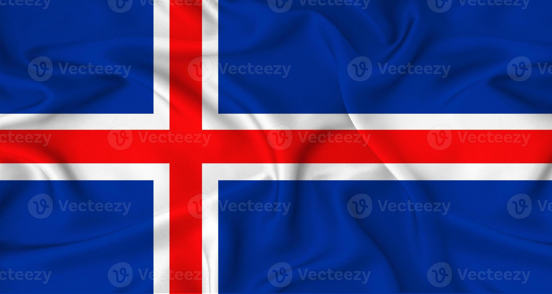 Realistic Iceland flag waving. Close up of flag of Iceland with cloth texture photo