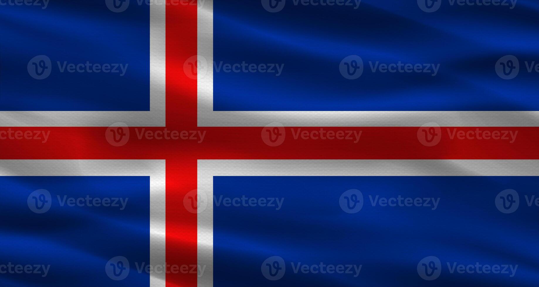 Iceland flag with fabric texture. Realistic flag of Iceland waving photo