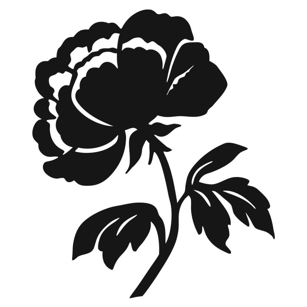 Black Silhouette of a Peony Flower on a White Background vector