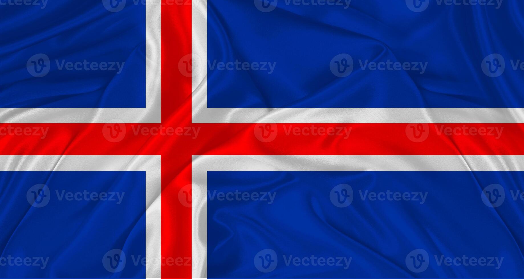 Flag of Iceland with cloth texture. Close up of Icelandic flag waving photo