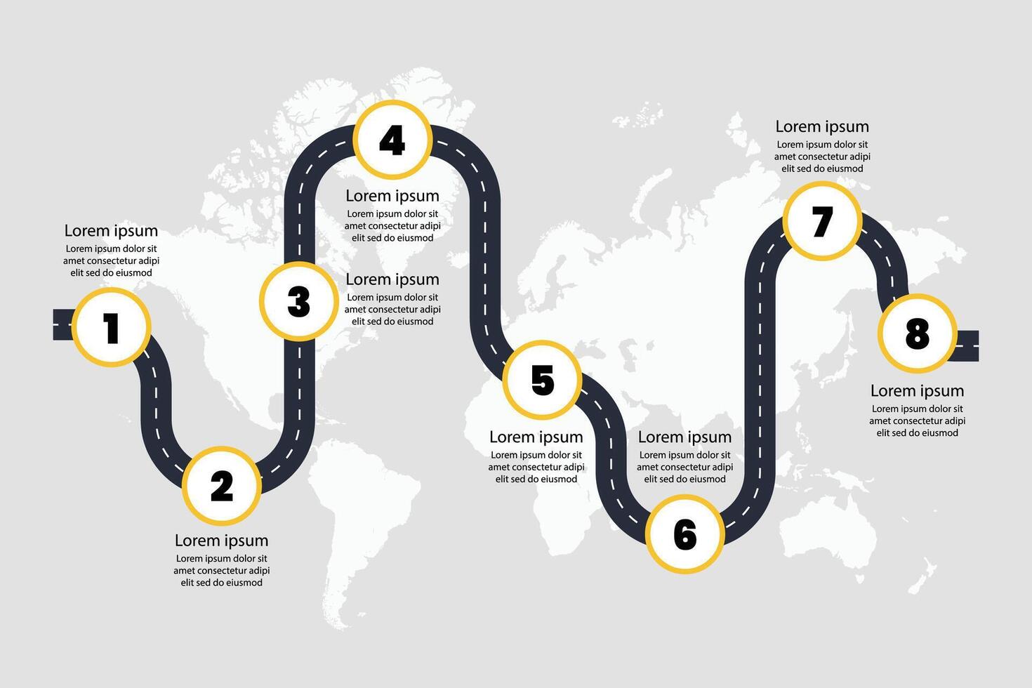 Roadmap infographic with steps process infographic world map background vector