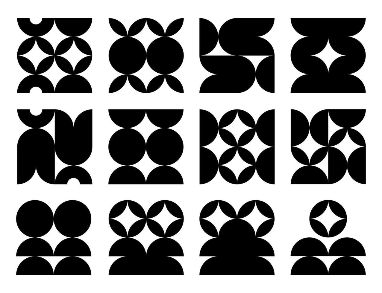 Geometric Monochrome Composition of Circles and Semicircles vector