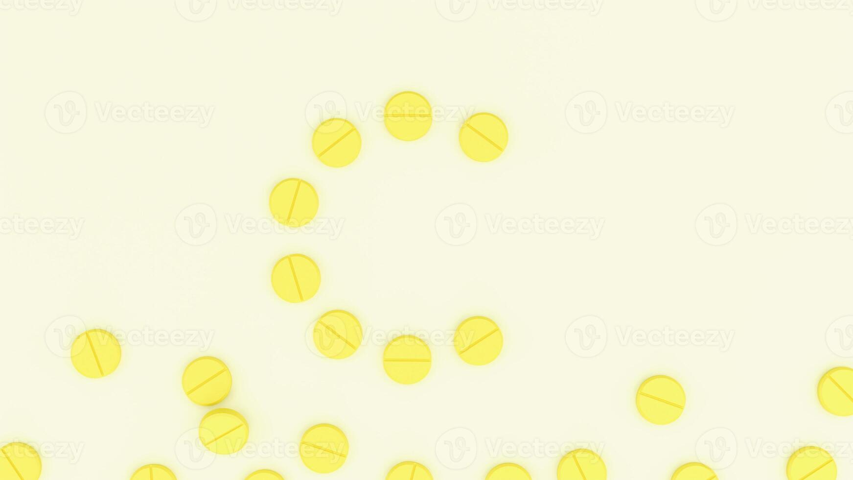 Vitamin C 3D render Supplement, Letter C Formed from Yellow Pills health technology innovation concept photo