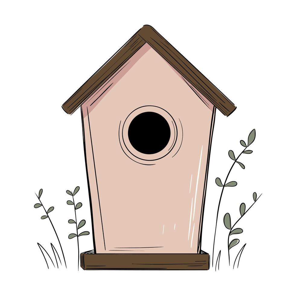 Sketch animal feeder in soft tones. Marker drawing with simple shape. Calm and cute design. vector
