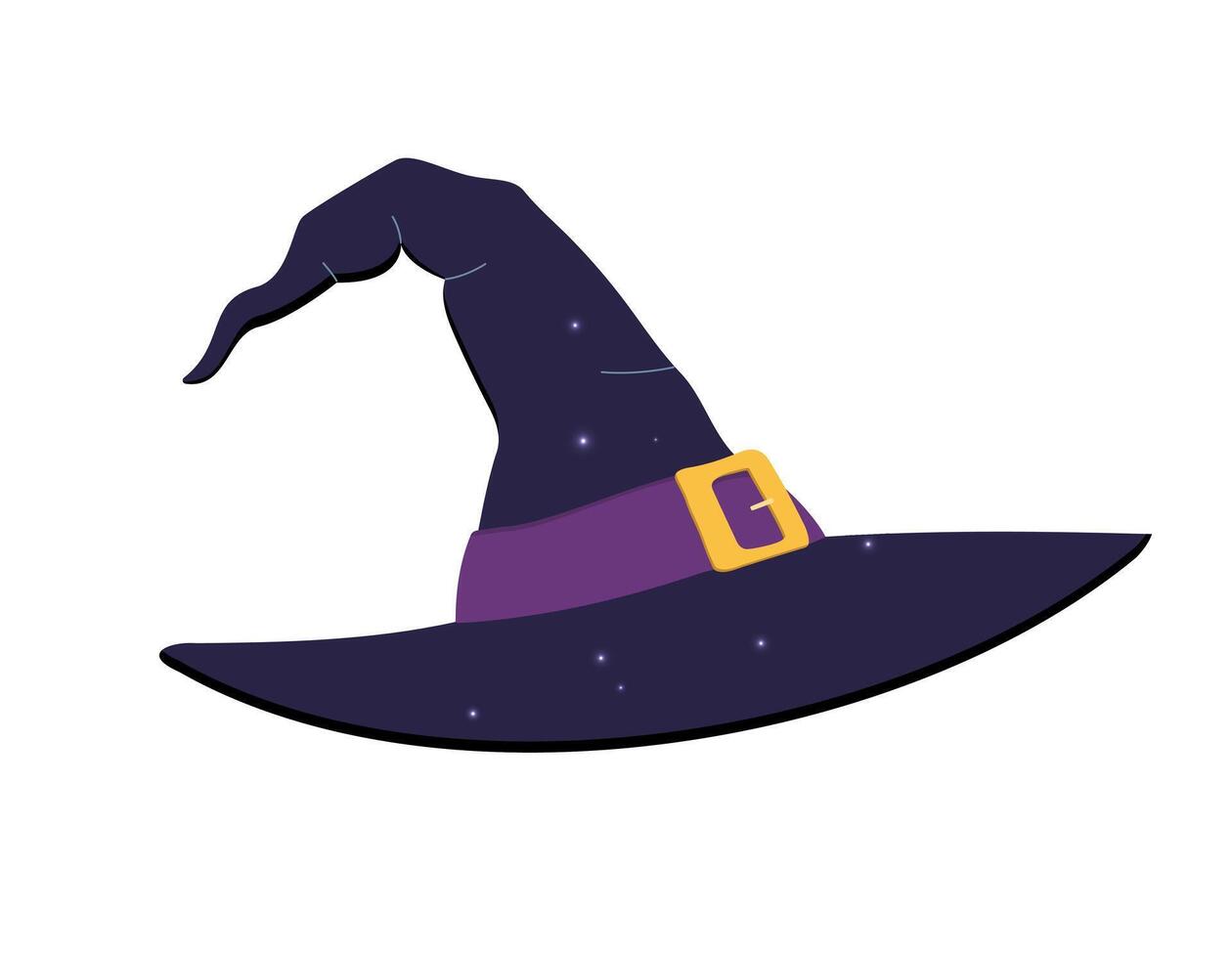 Classic witch hat with magical details. Fantasy illustration in violet tones. Perfect for halloween designs. vector