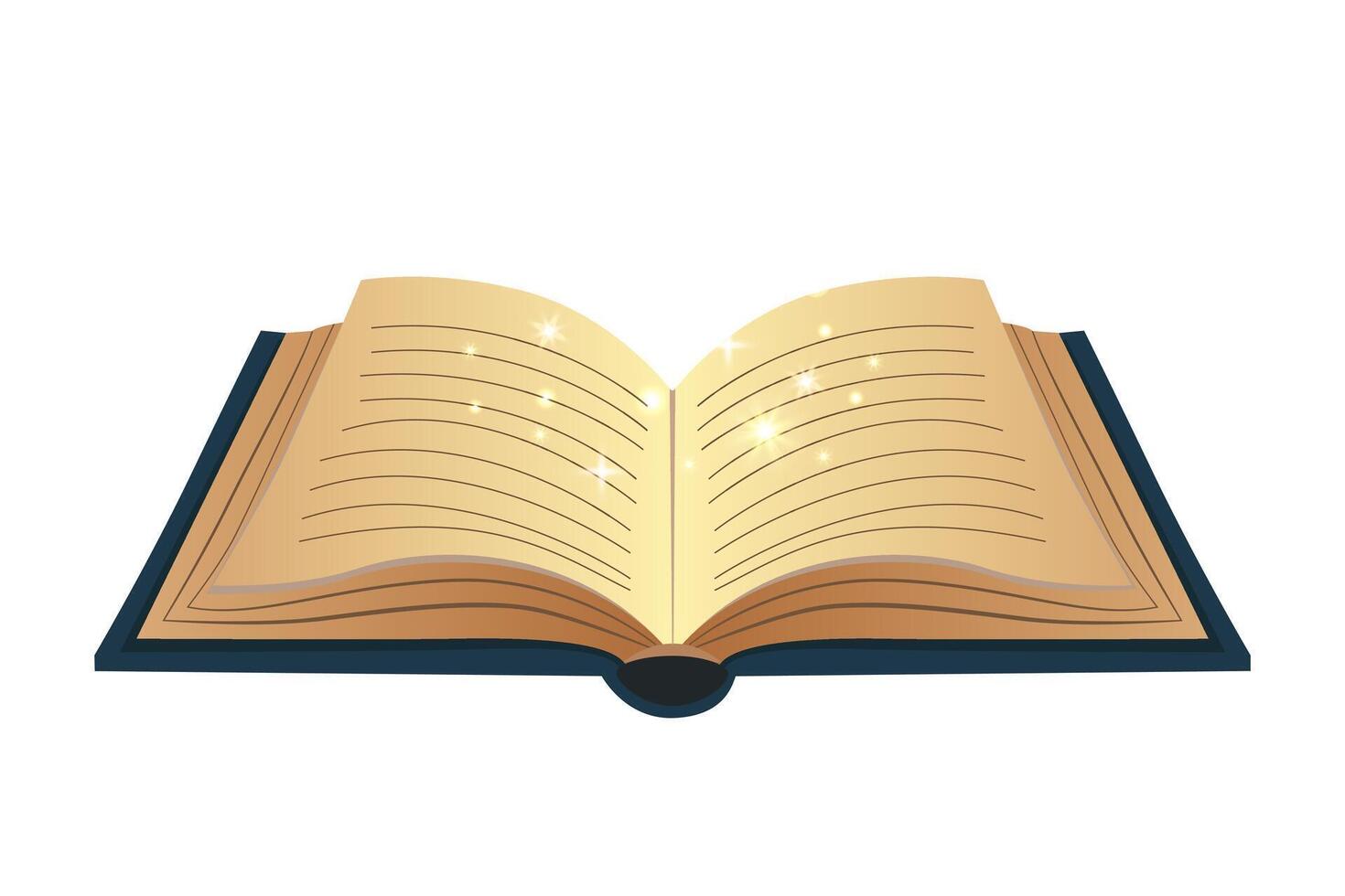 Open glowing magic book. Illustration with mystical light and enchanted details. Ideal for fantasy designs. vector