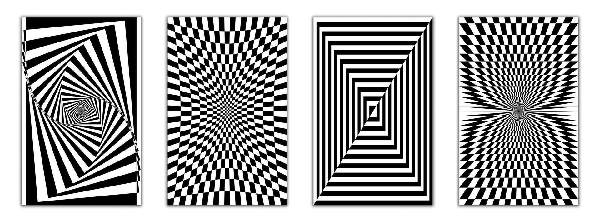 High-impact optical illusions with exploding vortexes, expanding rings, and pulsating geometry. Perfect for techno themes, rave posters, and digital visuals. vector