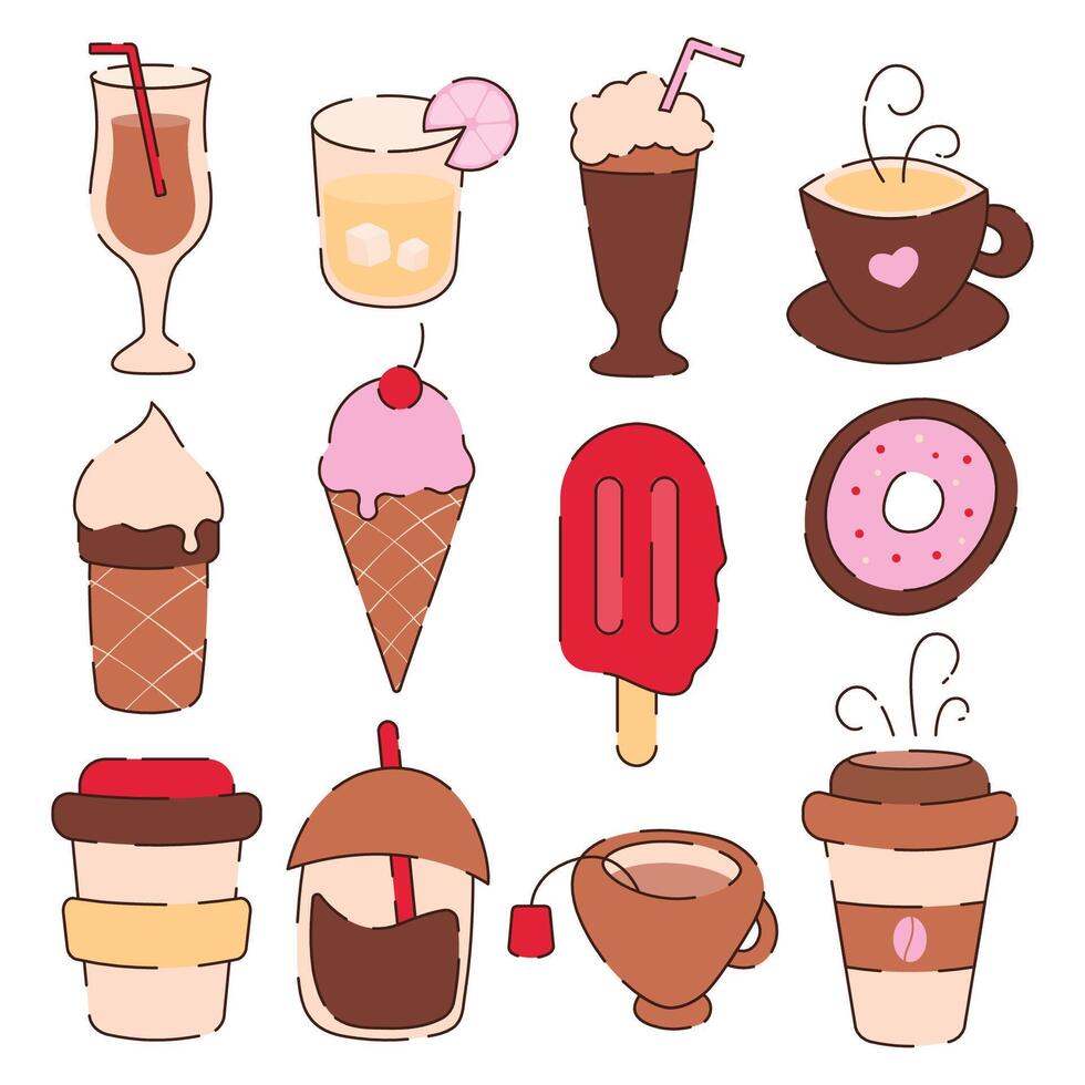 Colorful drinks and desserts illustration vector