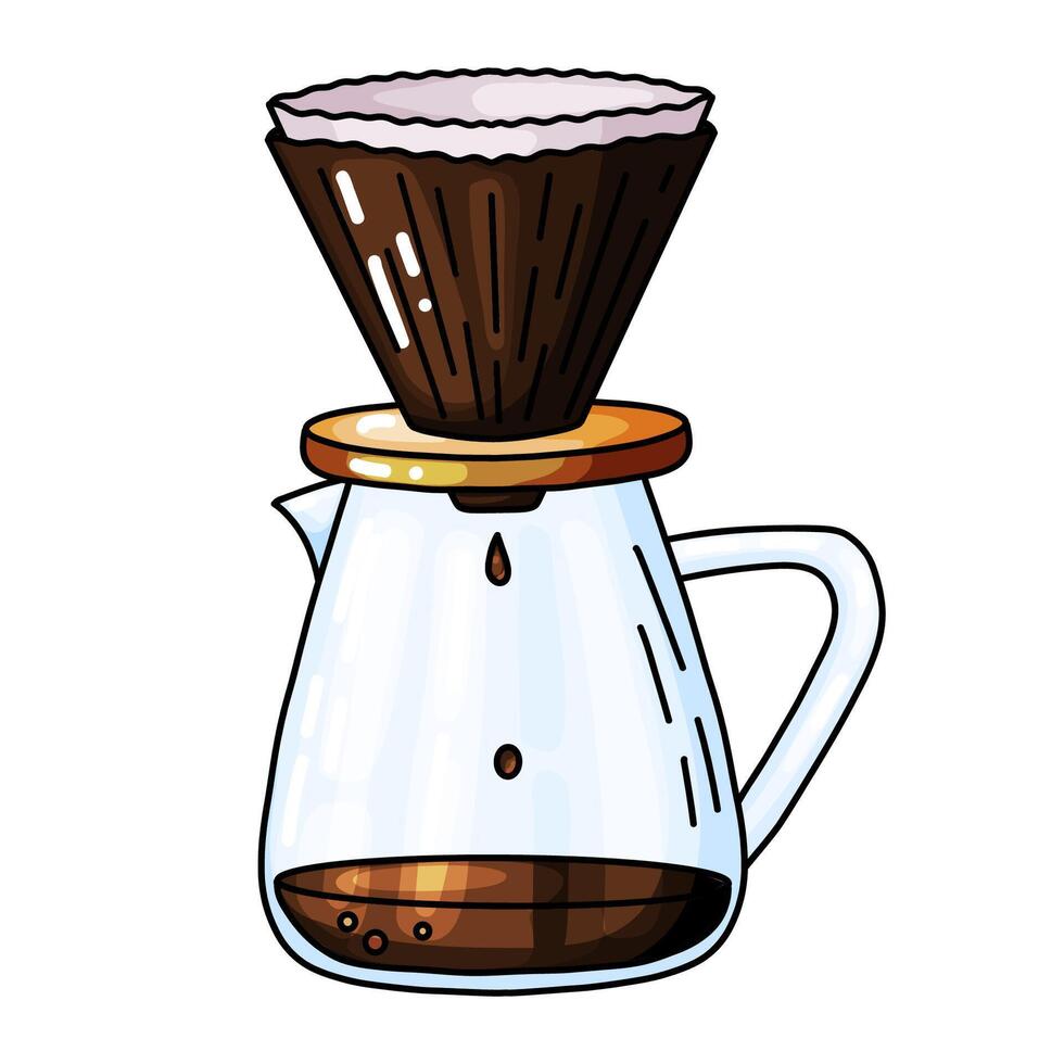 Pour Over Coffee Maker Hand Drawn Doodle vector