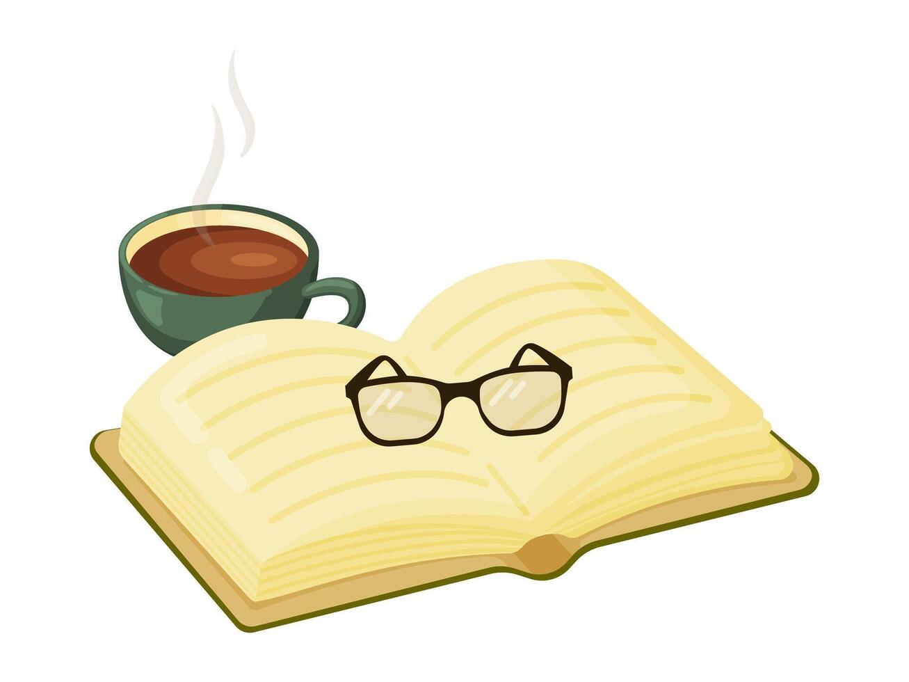 Open Book Coffee and Glasses Hand Drawn vector