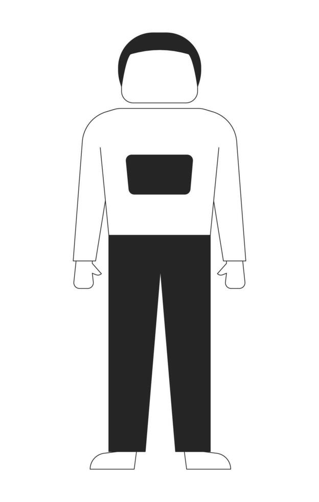 Standing faceless man in casual outfit 2D line character. Minimalist guy in basic pose. Adult male everyday look isolated ink outline person. Monochromatic spot illustration vector