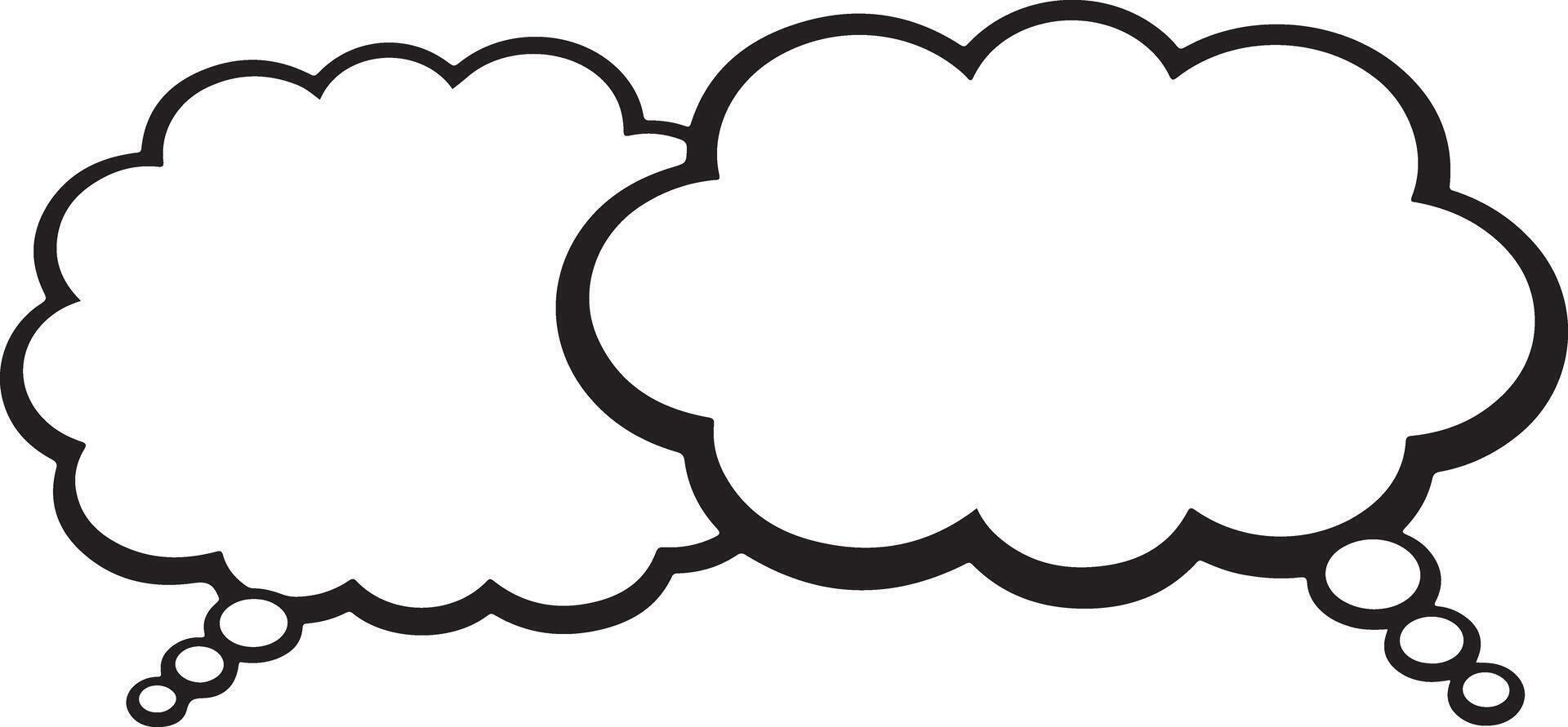 Two Black and White Traced Speech Bubbles with Thought Bubbles Side by Side Blank Template for Text or Dialogue vector