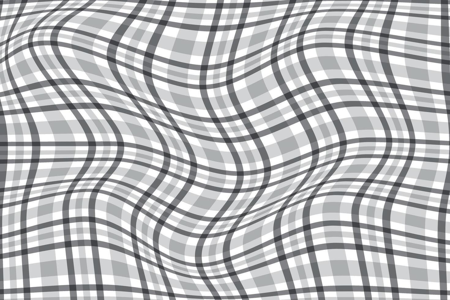 simple abstract dark light ash grey paid check wavy pattern warped grayscale grid with optical illusion effect vector