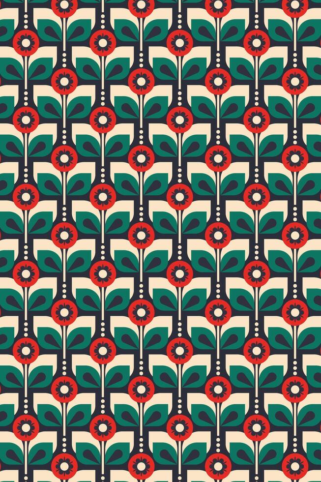 Natural Pattern Elegant Green Red Flower vector