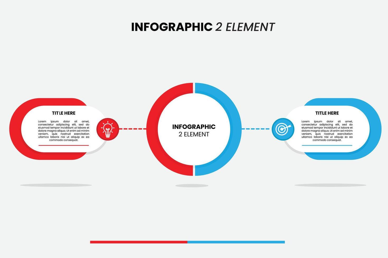 Creative 2-element infographic template with circular flow. Ideal for illustrating connections, comparisons, or a two-step process in presentations and reports. Easy to customize. vector