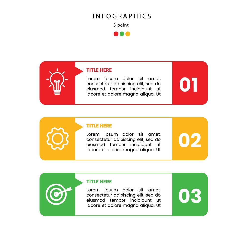 Vibrant 3-step infographic template with clear numerical indicators. Ideal for showcasing processes, steps, or options in presentations, business reports, and educational materials. Easy to customize vector