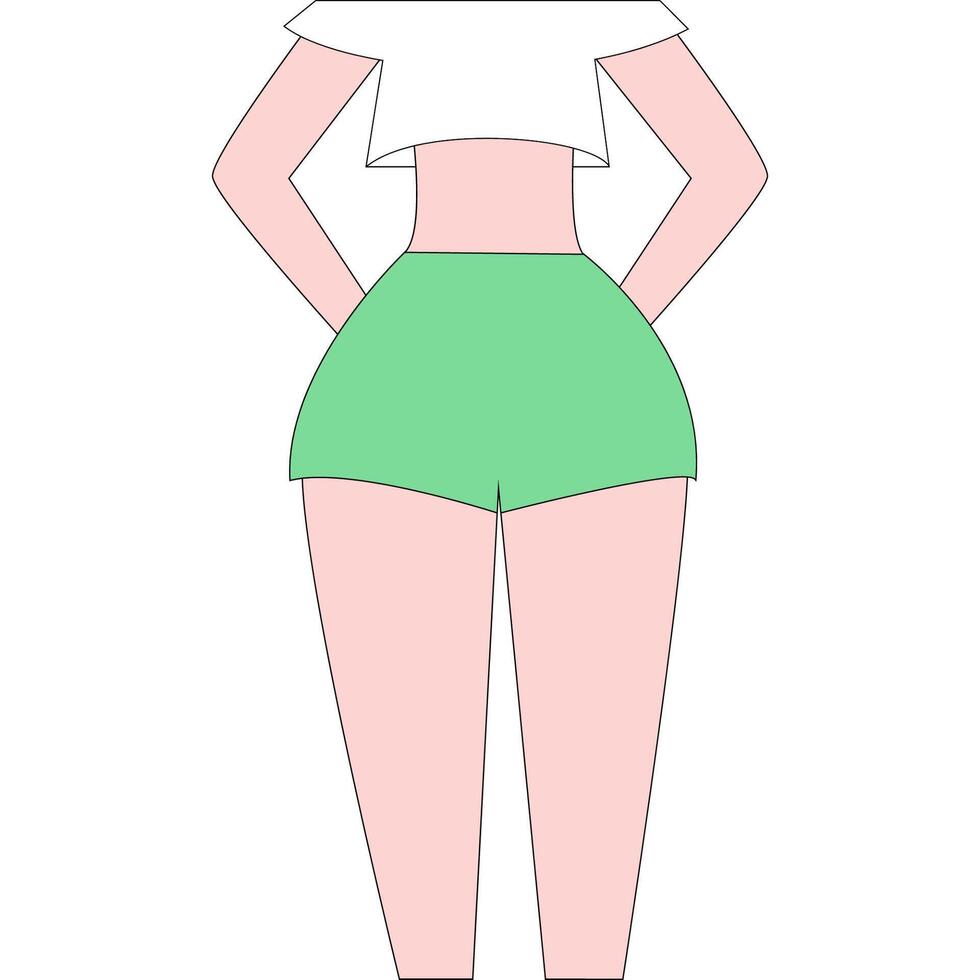 Female figure wearing green shorts and white crop top. vector