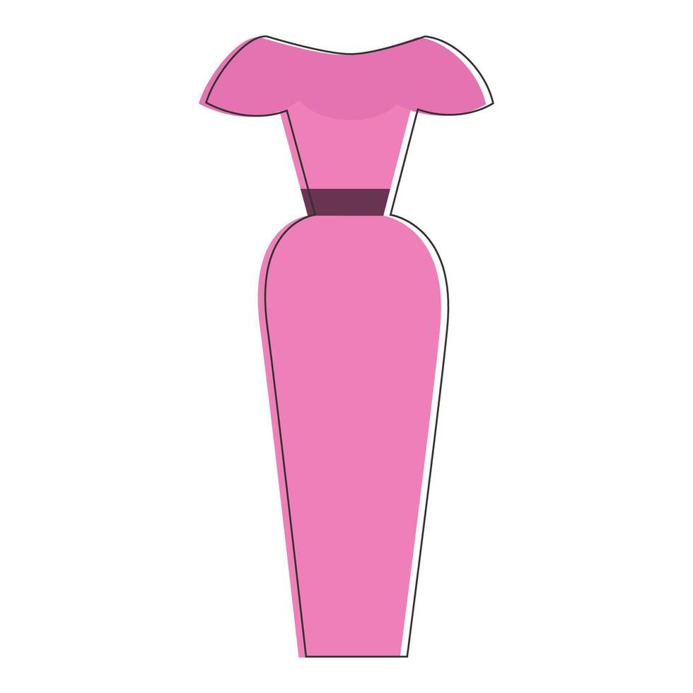 Pink tight dress with wide shoulder sleeves design. vector