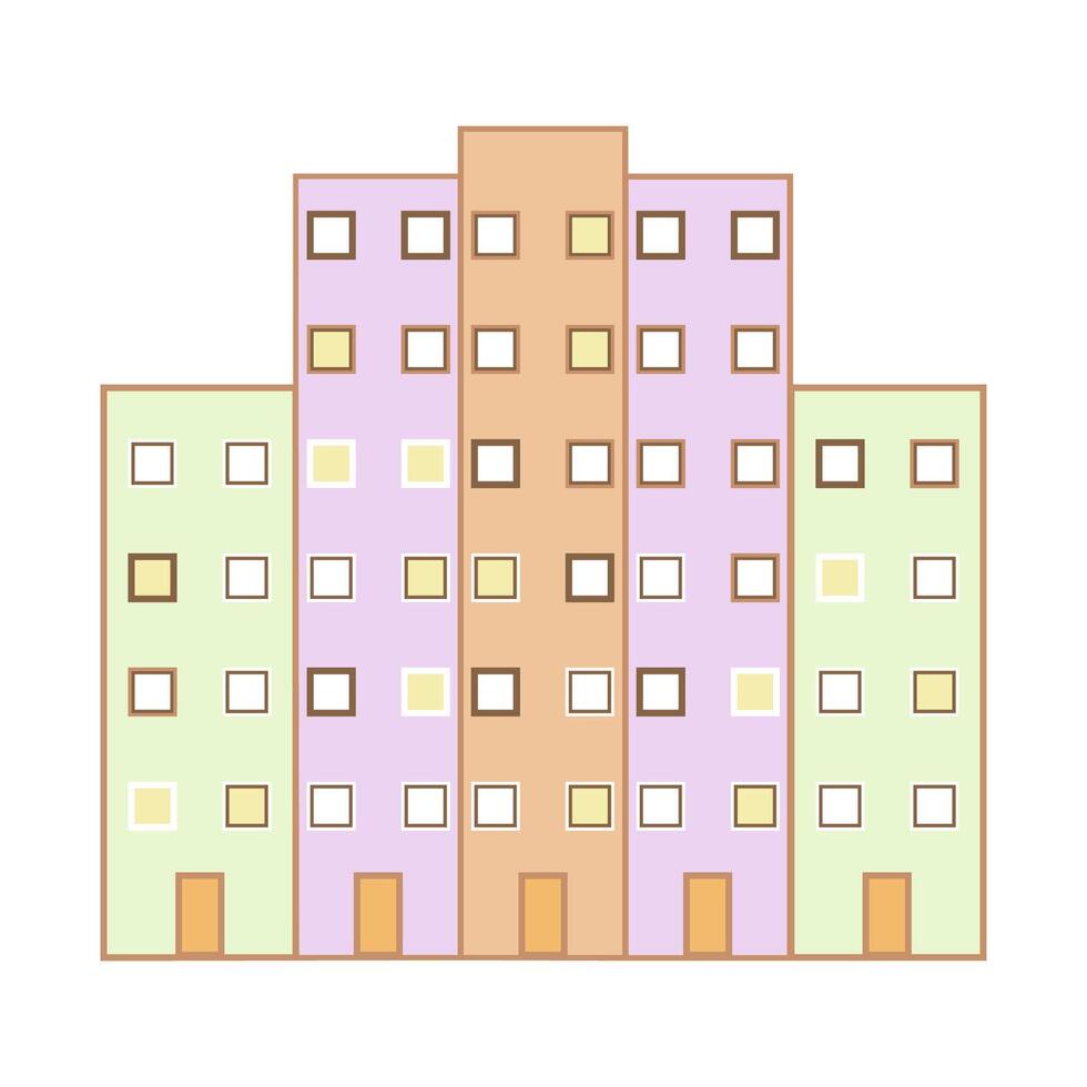 Tall colored apartment buildings with windows. vector