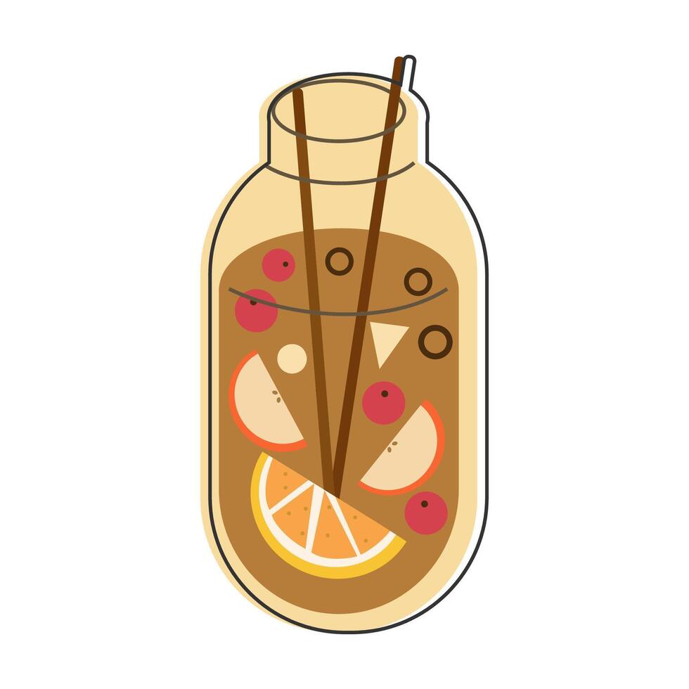 Jar of fruit punch with slices and berries. vector