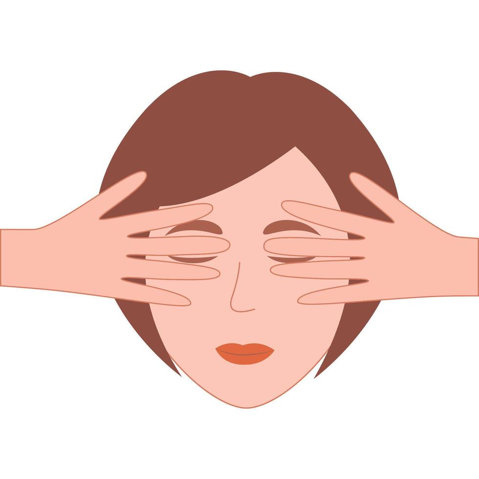 Female face with two hands covering eyes. vector