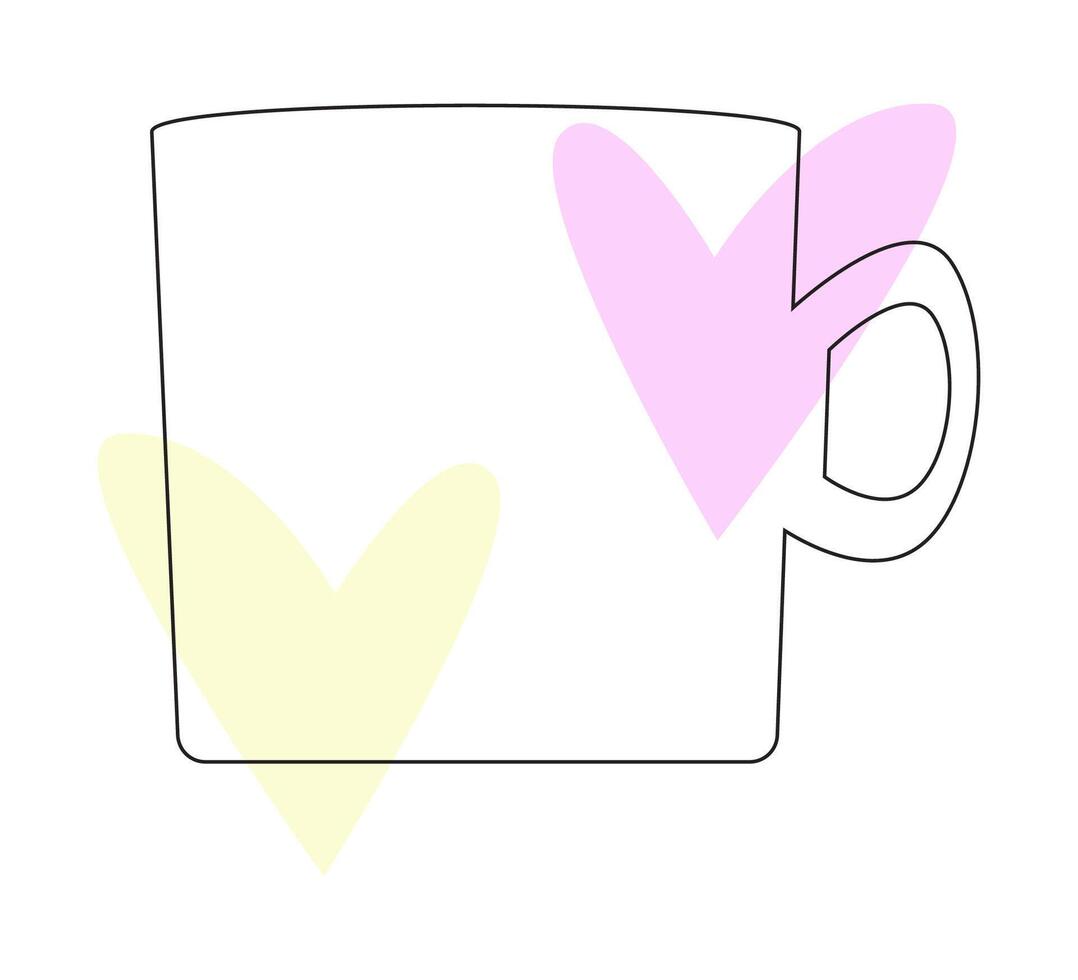 Cute mug icon with pastel heart decorations in soft hues. vector