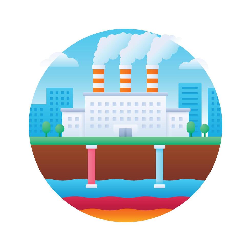 Industrial factory with smokestacks and water vector
