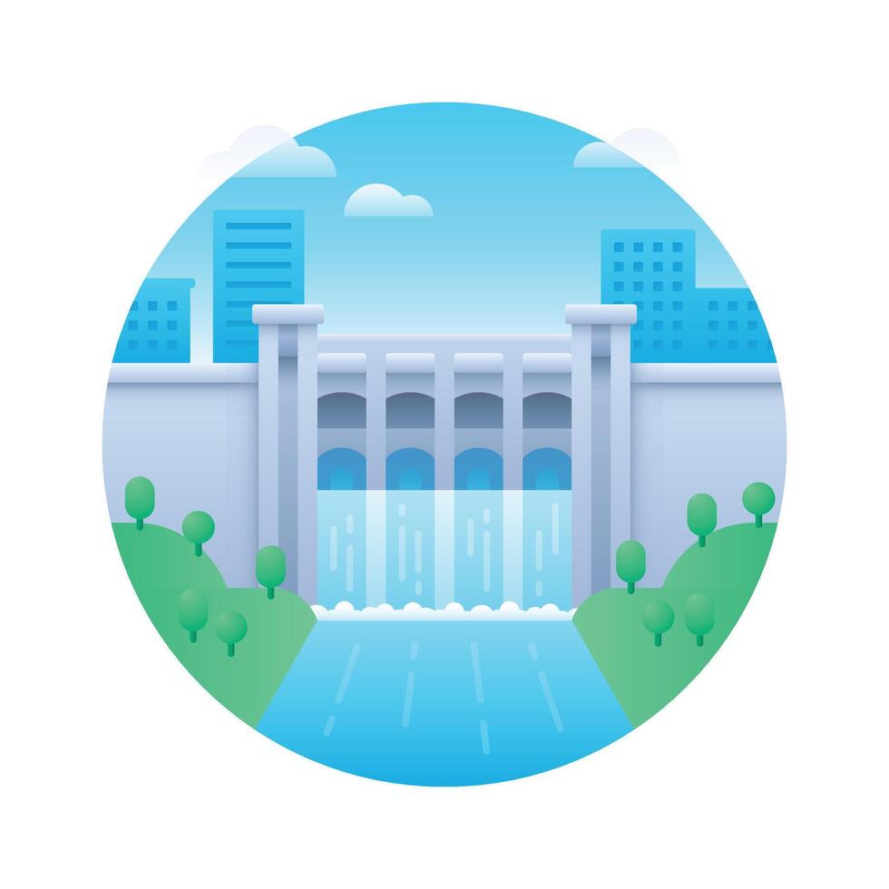 Modern dam illustration with city skyline vector