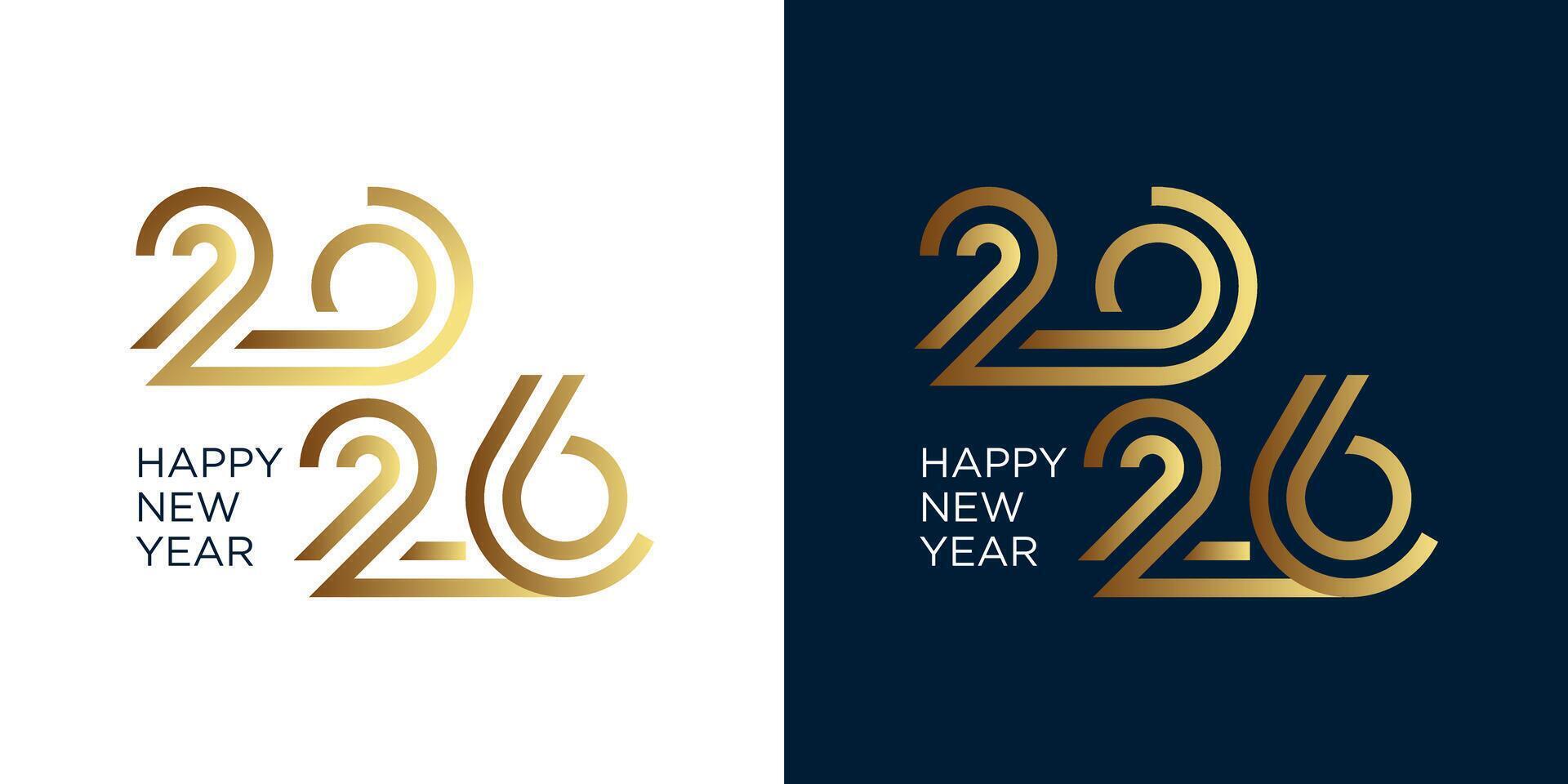Happy New Year 2026 greetings with unique gold numbers on a black and white background vector
