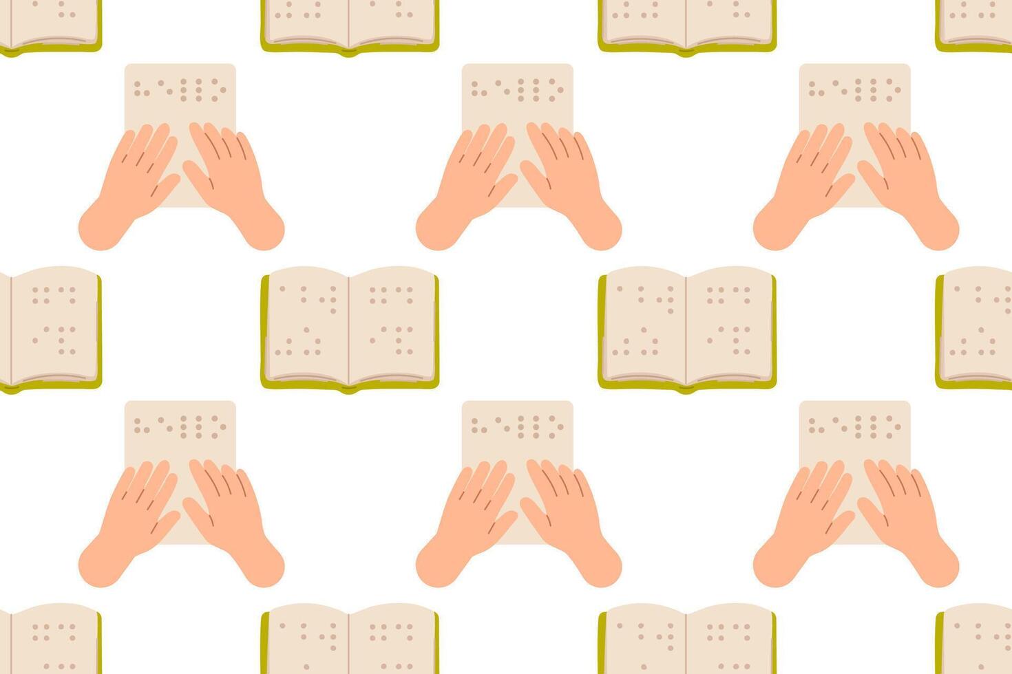 Seamless pattern with hands reading Braille. Repetitive tactile reading concept for accessibility, disability support, and inclusive education. vector